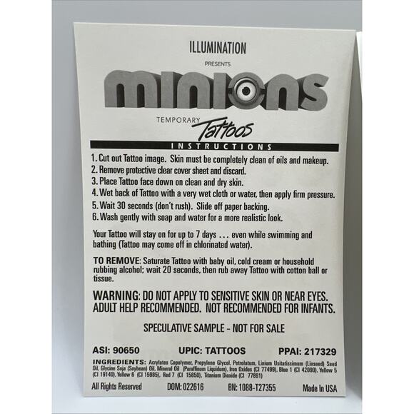 Illumination Minions United Kingdom Temporary Tattoo 6 Sheets Of Tattoos Gru - Picture 6 of 10
